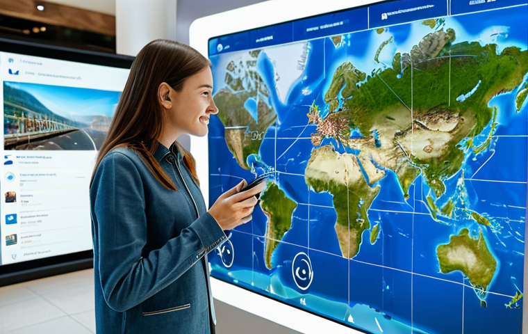 A professional, young female traveler, fully clothed in modest, modern smart casual attire, interacting with a holographic interface that displays hyper-personalized travel itineraries and real-time data, with subtle augmented reality elements showing map overlays and local recommendations around her. She is in a bright, futuristic travel planning hub, emphasizing AI-driven customization and seamless digital experiences. safe for work, appropriate content, fully clothed, perfect anatomy, correct proportions, natural pose, well-formed hands, proper finger count, natural body proportions, professional photography, high quality, family-friendly.